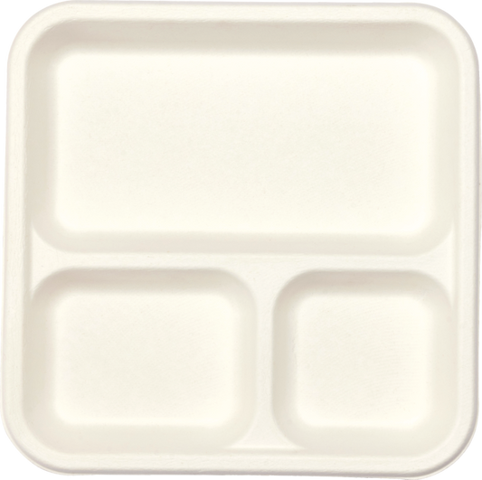 50x 3-compartment Meal Tray (8.5" x 8.5"). Compostable.