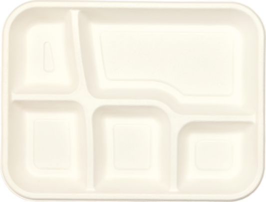 50x 5-compartment Meal Tray (11.5" x 9"). Compostable.