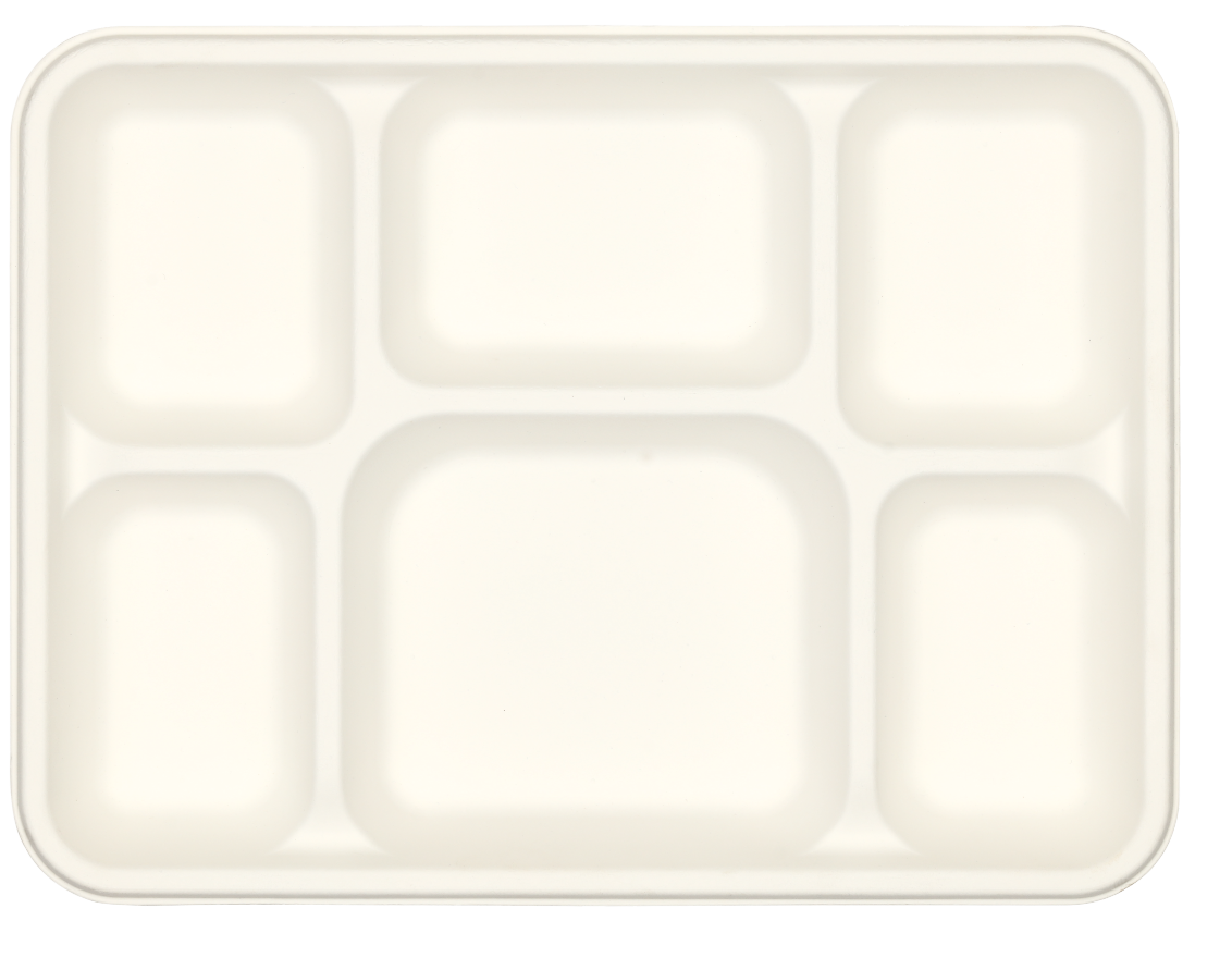 50x 6-Compartment Meal Tray (12" x 9"). Compostable.