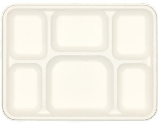 50x 6-Compartment Meal Tray (12" x 9"). Compostable.