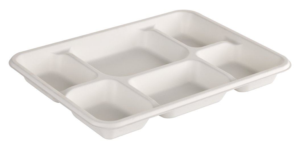50x 6-Compartment Meal Tray (12" x 9"). Compostable.