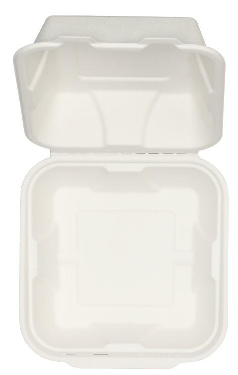 500pcs x 6" x 6" Hinged Lid Clamshell Box. Compostable.