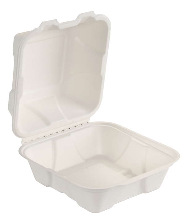 50x 6" x 6" Hinged Lid Clamshell Box. Compostable.