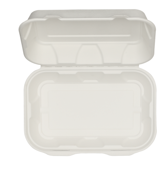 250 x 6" x 9" Hinged Lid Clamshell Box. Compostable.