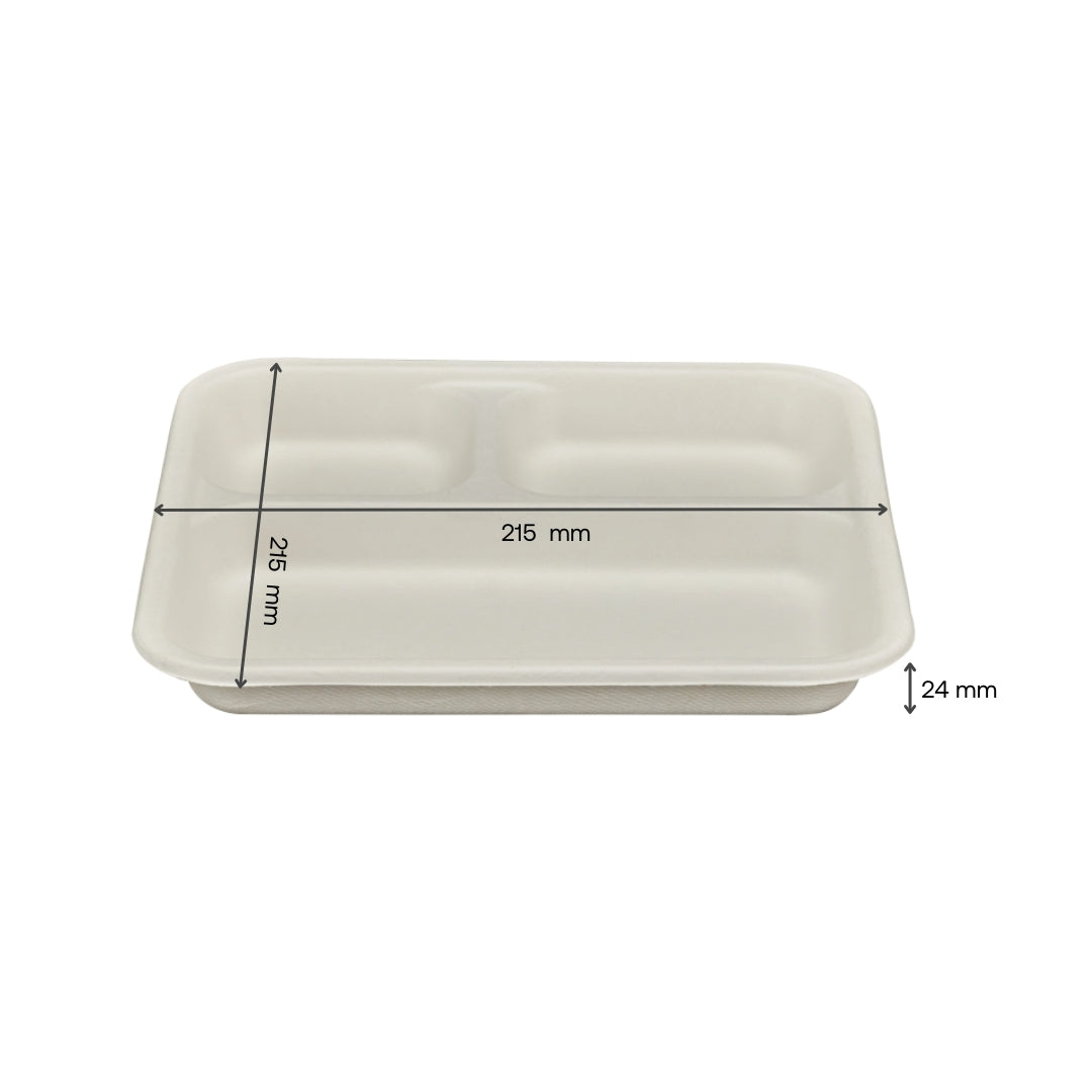 50x 3-compartment Meal Tray (8.5" x 8.5"). Compostable.