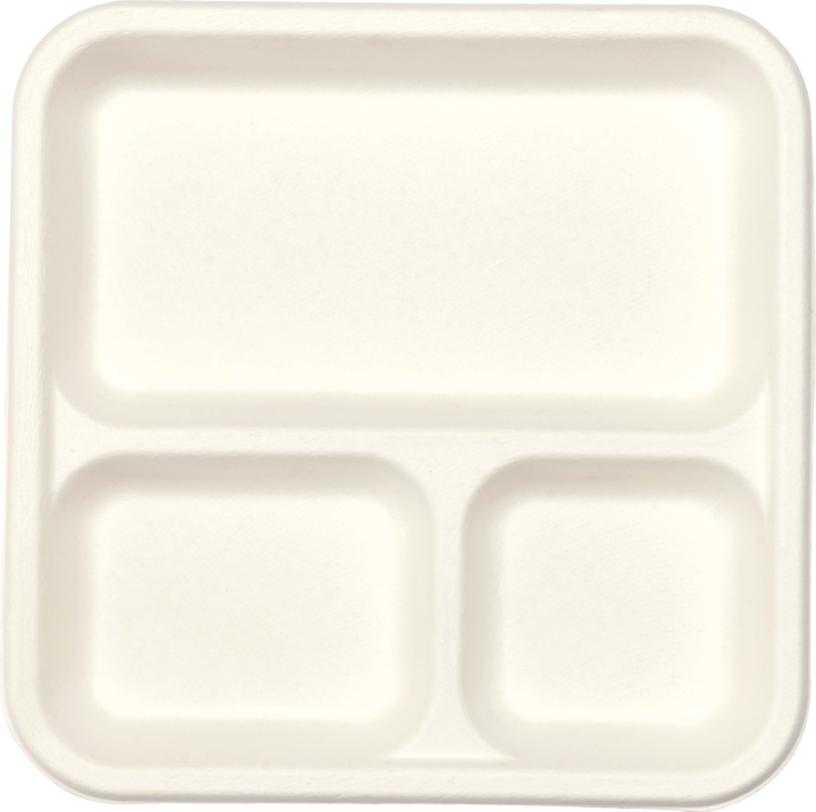 50x 3-compartment Meal Tray (8.5" x 8.5"). Compostable.