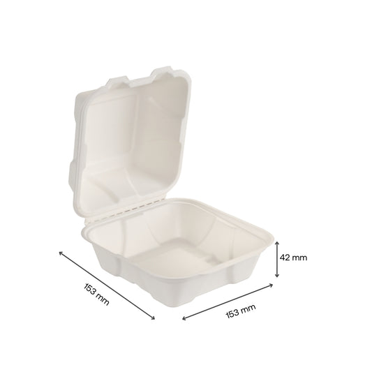 500pcs x 6" x 6" Hinged Lid Clamshell Box. Compostable.