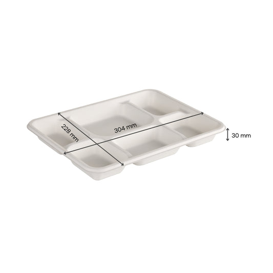 50x 6-Compartment Meal Tray (12" x 9"). Compostable.