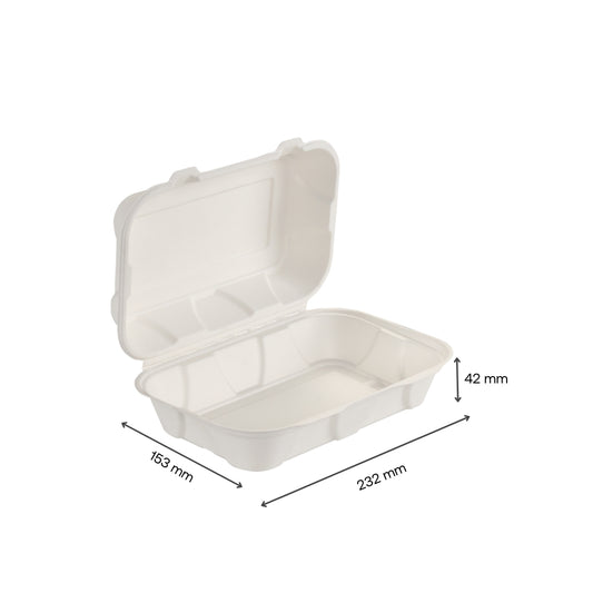 250 x 6" x 9" Hinged Lid Clamshell Box. Compostable.