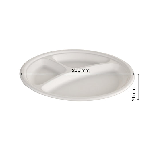 50x 10" Round Plate with 3 compartments. Compostable.